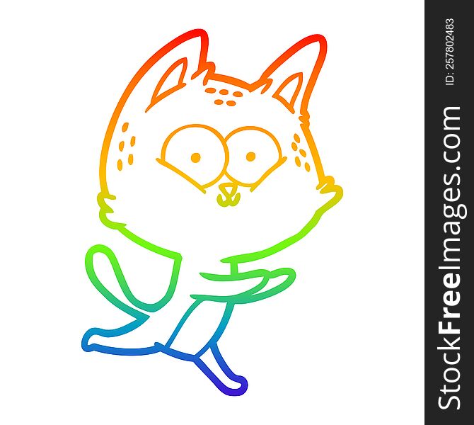 Rainbow Gradient Line Drawing Cartoon Cat Running