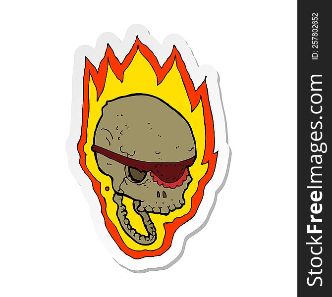 sticker of a cartoon flaming pirate skull