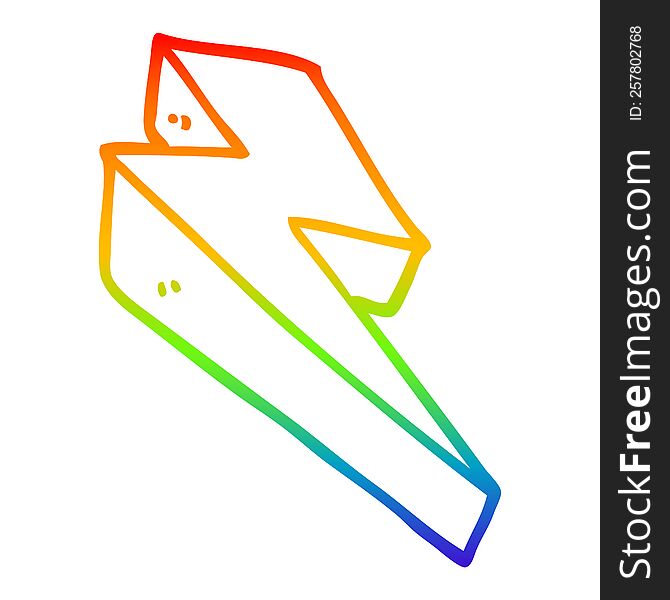rainbow gradient line drawing of a cartoon fire bolt