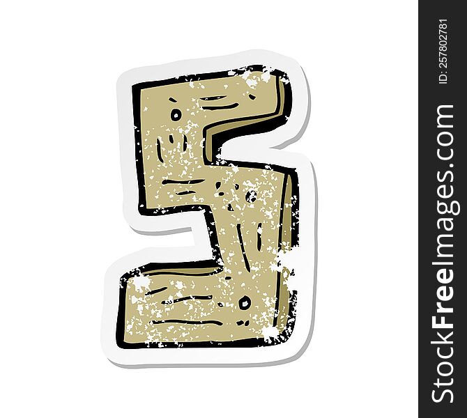 retro distressed sticker of a cartoon wooden number
