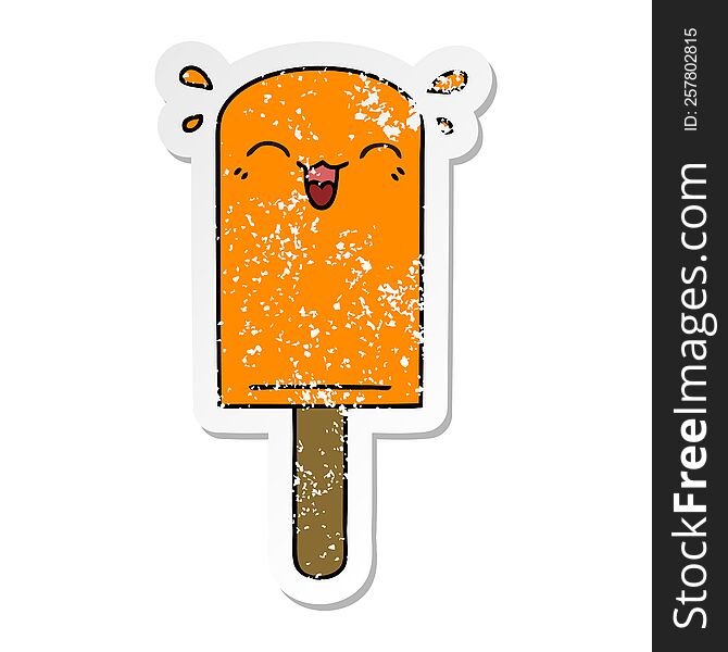 distressed sticker of a quirky hand drawn cartoon orange ice lolly