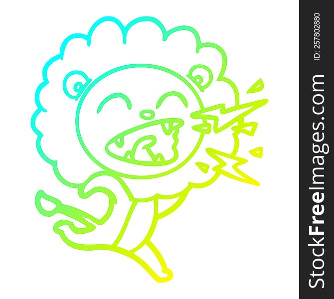 cold gradient line drawing of a cartoon running lion
