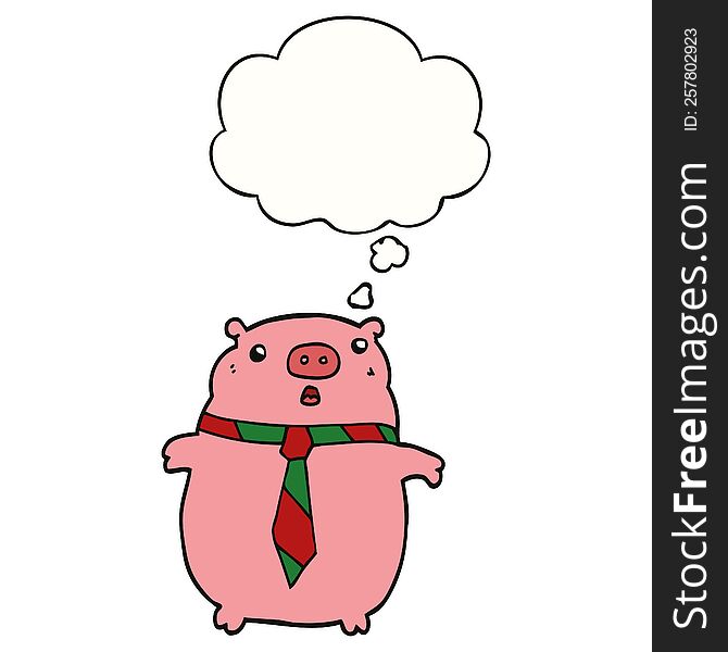 Cartoon Pig Wearing Office Tie And Thought Bubble