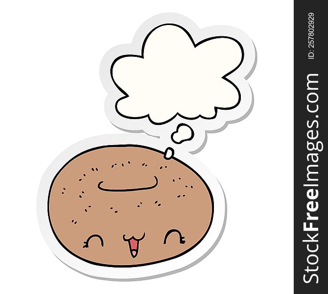 Cute Cartoon Donut And Thought Bubble As A Printed Sticker