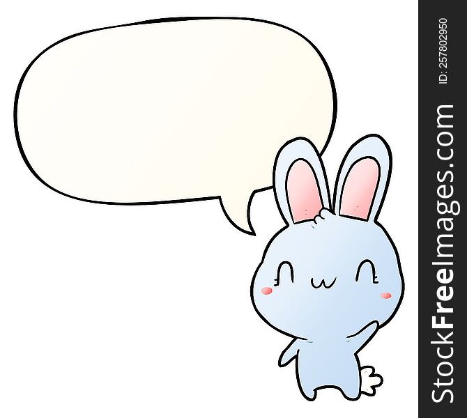 Cute Cartoon Rabbit Waving And Speech Bubble In Smooth Gradient Style
