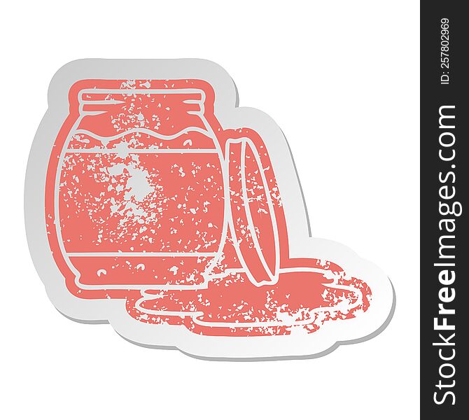 distressed old sticker of a strawberry jam