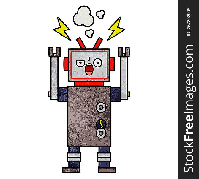 Retro Grunge Texture Cartoon Broken Robot