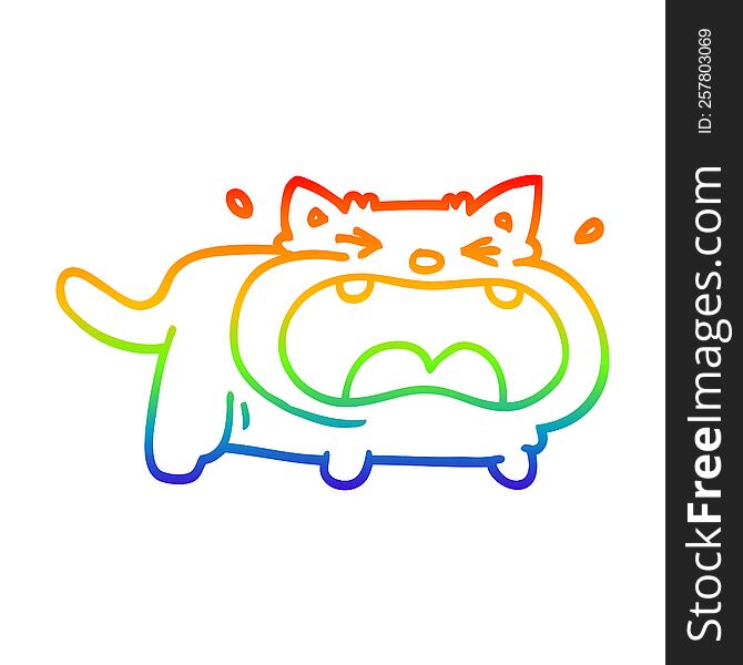 Rainbow Gradient Line Drawing Cartoon Fat Cat