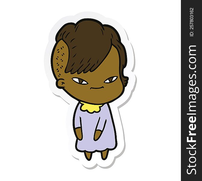 Sticker Of A Cute Cartoon Girl With Hipster Haircut