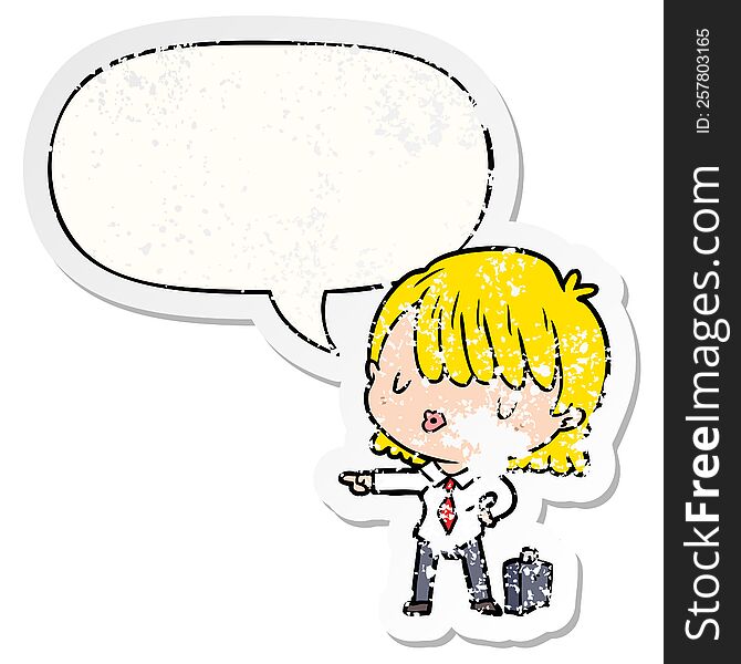 Cartoon Efficient Businesswoman Giving Orders And Speech Bubble Distressed Sticker