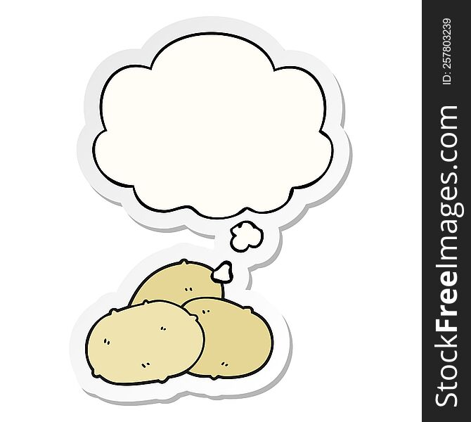 cartoon potatoes with thought bubble as a printed sticker
