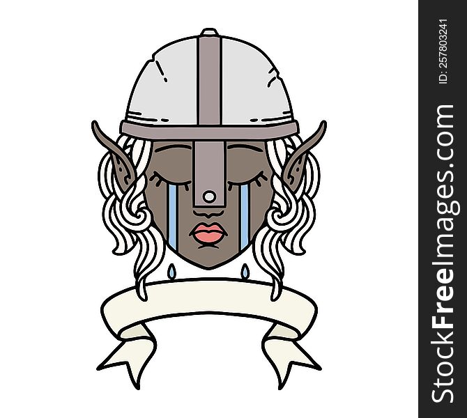 Crying Elf Fighter Character Face With Banner Illustration