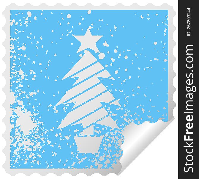 distressed square peeling sticker symbol of a christmas tree