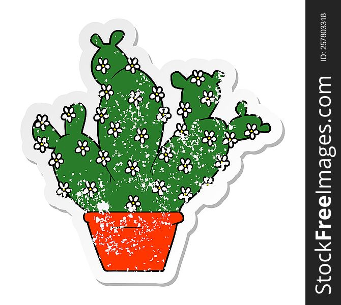 distressed sticker of a cartoon potted cactus