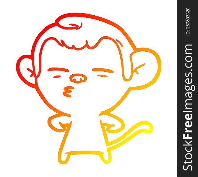 warm gradient line drawing of a cartoon suspicious monkey