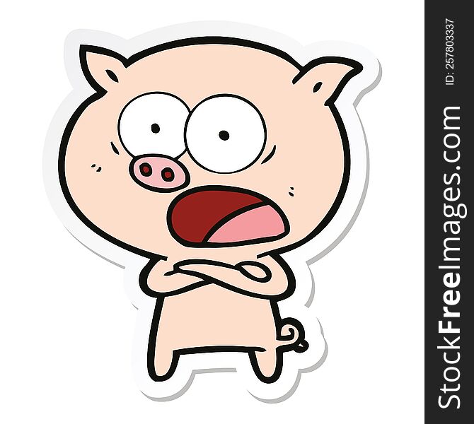 sticker of a cartoon pig shouting