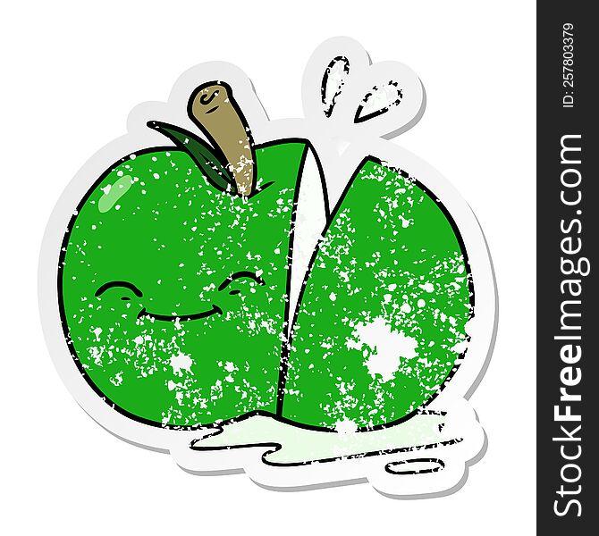 distressed sticker of a cartoon sliced apple