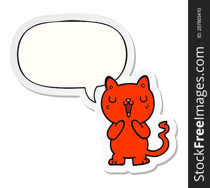 cartoon cat with speech bubble sticker. cartoon cat with speech bubble sticker