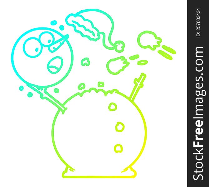 cold gradient line drawing snowman in snowball fight