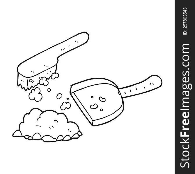 Black And White Cartoon Dust Pan And Brush