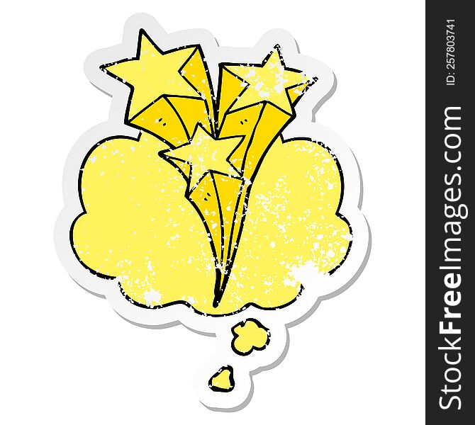 Cartoon Shooting Stars And Thought Bubble As A Distressed Worn Sticker