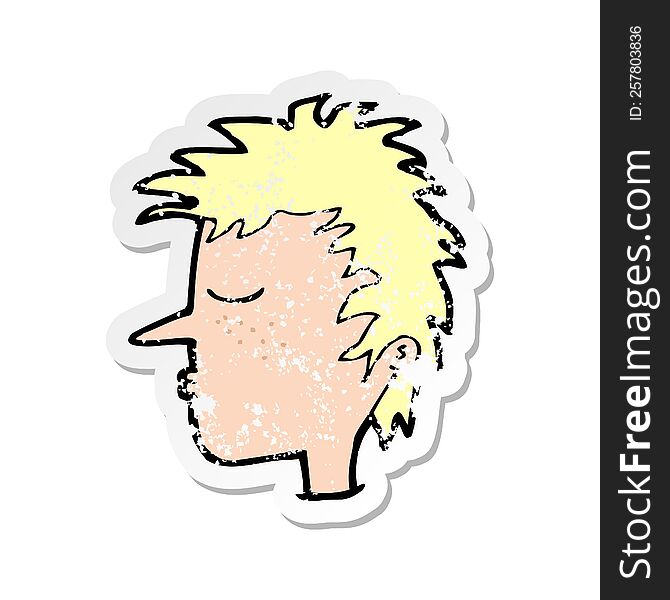 retro distressed sticker of a cartoon male face
