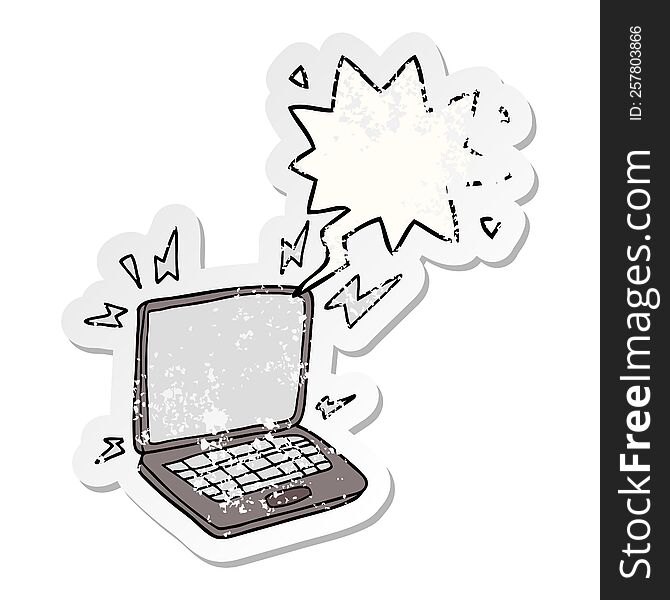 Cartoon Laptop Computer And Speech Bubble Distressed Sticker