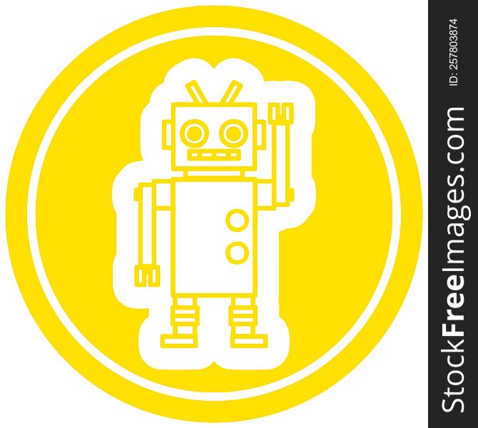 dancing robot circular icon symbol