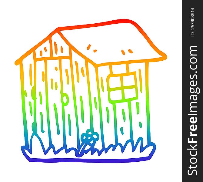 rainbow gradient line drawing of a cartoon wooden shed