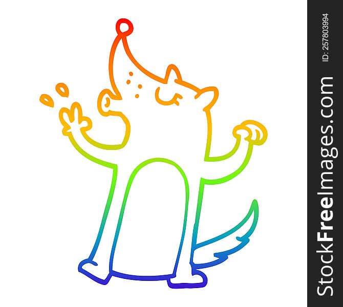 Rainbow Gradient Line Drawing Cartoon Howling Wolf