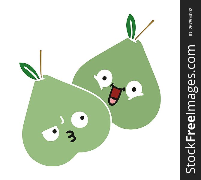 Flat Color Retro Cartoon Green Pears