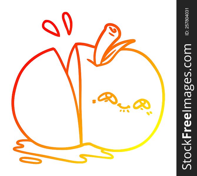 Warm Gradient Line Drawing Cartoon Sliced Apple