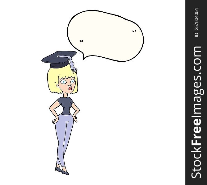 Speech Bubble Cartoon Woman With Graduation Cap