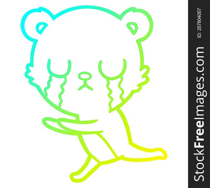 cold gradient line drawing of a crying polar bear cartoon