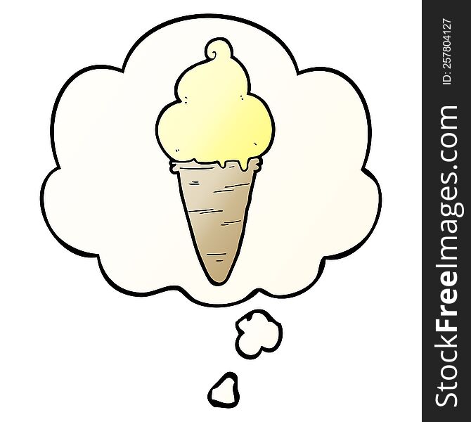 Cartoon Ice Cream And Thought Bubble In Smooth Gradient Style