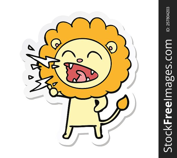 sticker of a cartoon roaring lion