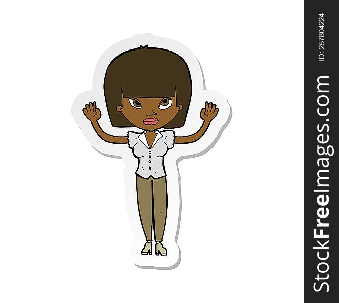 sticker of a cartoon woman with raised hands