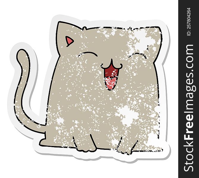 Distressed Sticker Of A Quirky Hand Drawn Cartoon Cat
