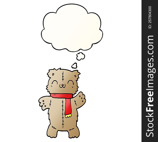 Cartoon Teddy Bear And Thought Bubble In Smooth Gradient Style