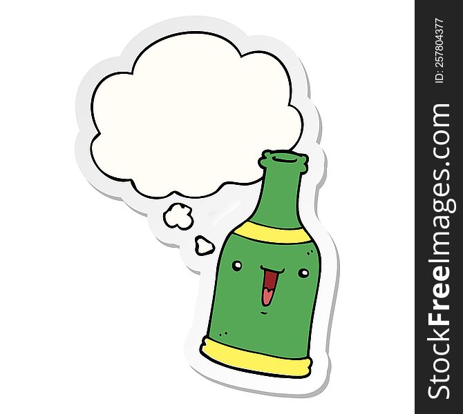 Cartoon Beer Bottle And Thought Bubble As A Printed Sticker