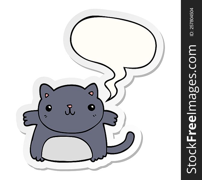 Cartoon Cat And Speech Bubble Sticker