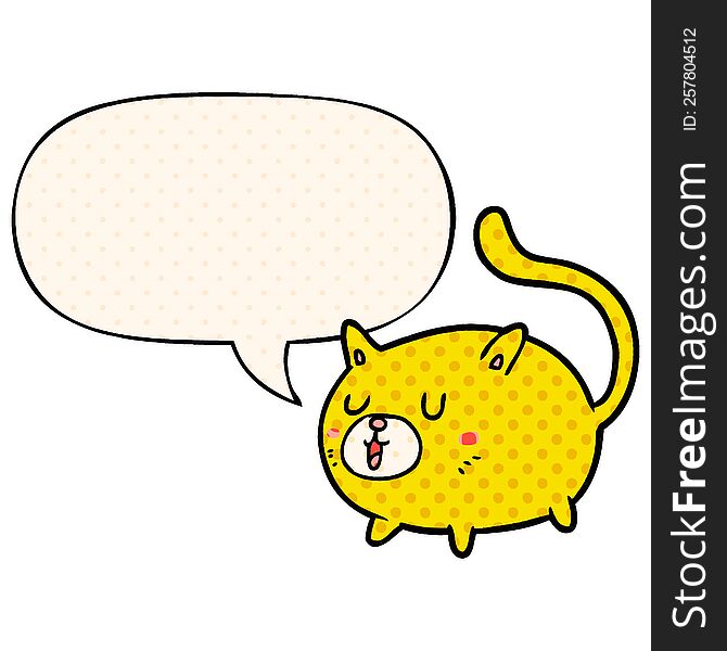 Cartoon Happy Cat And Speech Bubble In Comic Book Style
