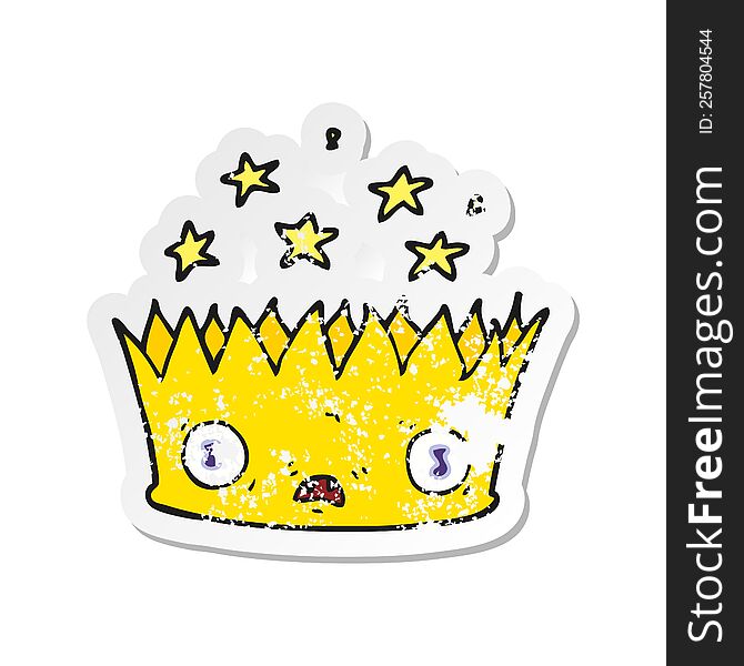 Retro Distressed Sticker Of A Cartoon Magic Crown