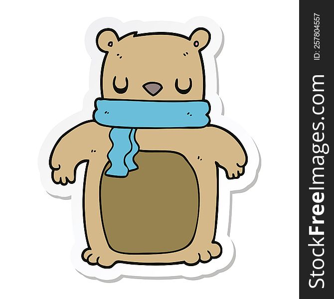 sticker of a cartoon bear with scarf