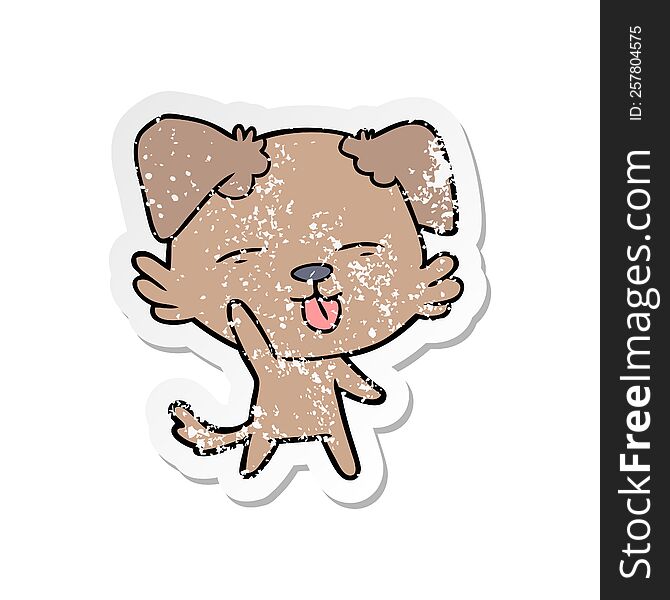 Distressed Sticker Of A Cartoon Dog Sticking Out Tongue