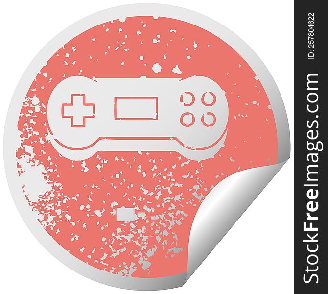 distressed circular peeling sticker symbol of a game controller