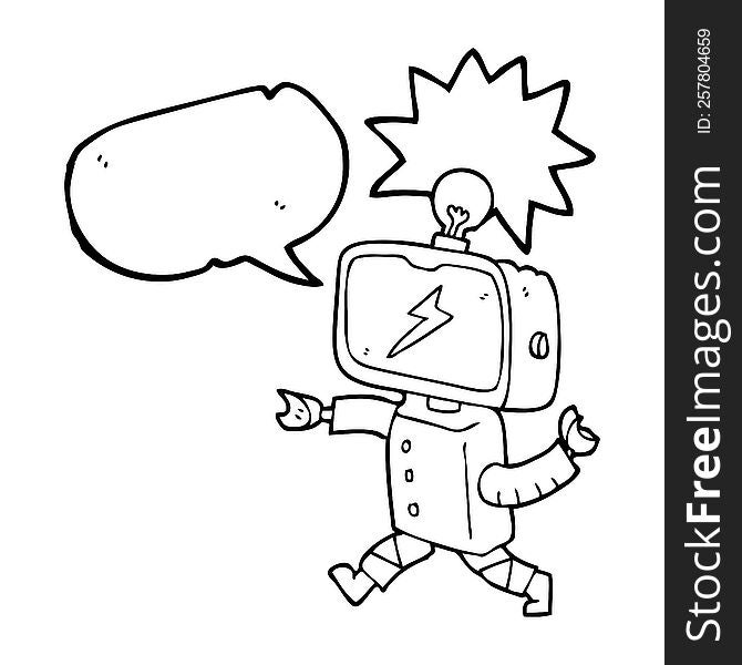 freehand drawn speech bubble cartoon little robot