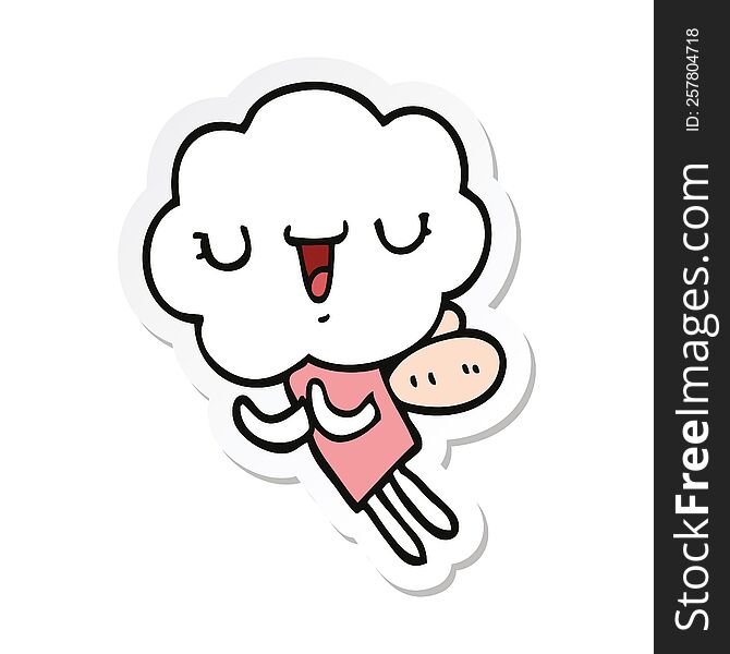 sticker of a cute cartoon cloud head creature