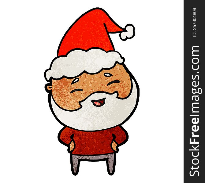 Textured Cartoon Of A Happy Bearded Man Wearing Santa Hat