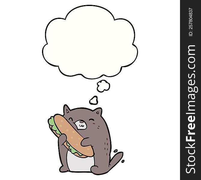 cartoon cat with sandwich with thought bubble